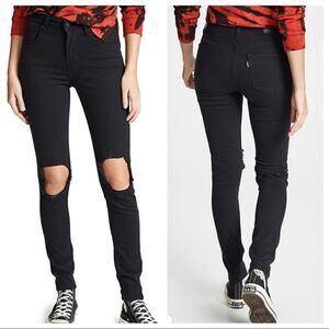 Levi's Black 721 High Rise Skinny Busted Knees Jeans Waterless Sz 24